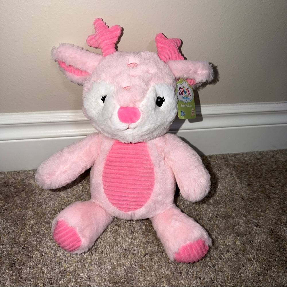 Spark Create Imagine Pink Deer My 1st Christmas Plush Rattle Stuffed Animal 12"